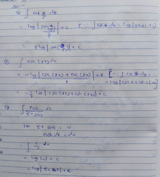 Soli- Jest of do log I sing C. Scolo de = log/ singl + c) slug / sn + & دلی (2) علم 46 - log | Csc (8x) + Col. (8x) [..sesco
