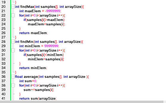 19 20 21 22 23 24 25 } int findMax(int samples[], int arraySize){ int maxElem = -9999999; for(int i=0;i<arraySize;i++){ if(sa