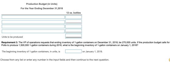 Production Budget (in Units) For the Year Ending December 31,2018 12 oz. bottles Units to be produced Requirement 3. The VP o