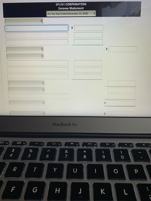 SPLISH CORPORATION Income Statement For the Year Ended December 31, 2020 MacBook Air ON 00 *