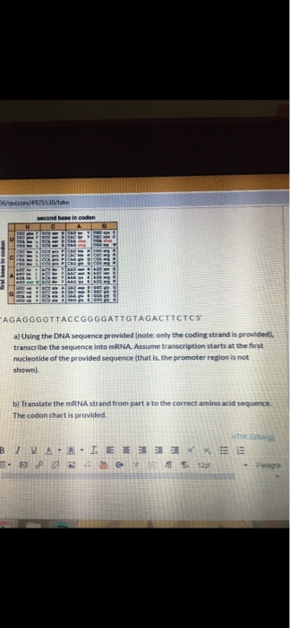6/q /4925530/take REFEBERHETERRE AGAGGGGTTACCGGGGATTGTAGACTTCTCS a) Using the DNA sequence provided (note: only the coding st