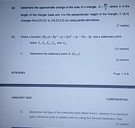 (-) Determine the approdato change of the area de a triangle. Aber where is the length of the triangle base and his the perpe