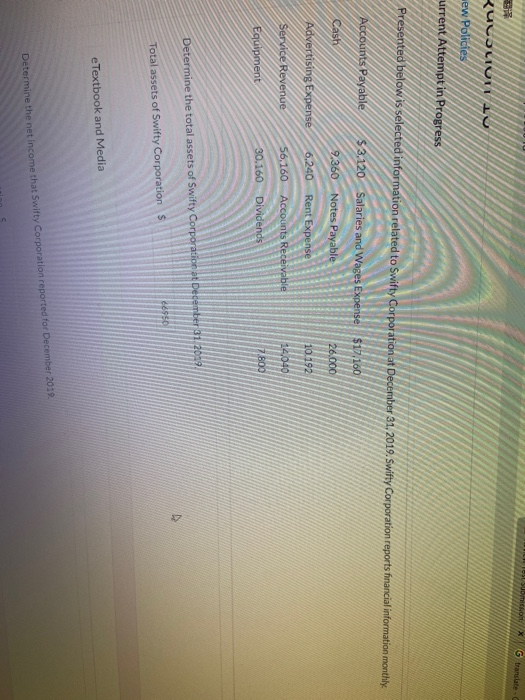 G bandate KUCOLICIT 14 ew Policies urrent Attempt in Progress Presented below is selected information related to Swifty Corpo