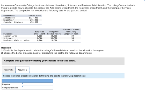 Lackawanna Community College has three divisions: Liberal Arts, Sciences, and Business Administration. The colleges comptrol