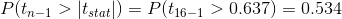 Ptn-1 > tstat) = P(t16-1 > 0.637) = 0.534
