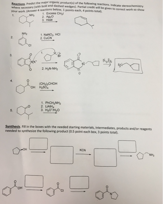 the major organic product(s) of the following reactions. Indicate stereochemistry Reactions, Predict Where neAnswer 4 reactio