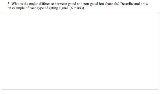 3. What is the major difference between gated and non-gated ion channels? Describe and draw an example of each type of gating