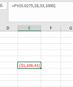 fPV(0.0275,28,33,1000) ($1,106.43)