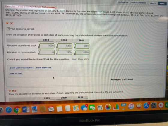 ATOR PRINTER VERSION BACK NEXT Exercise 14-02-(Part Level Submission) Sheridan Corporation was organized on January 1, 2019.