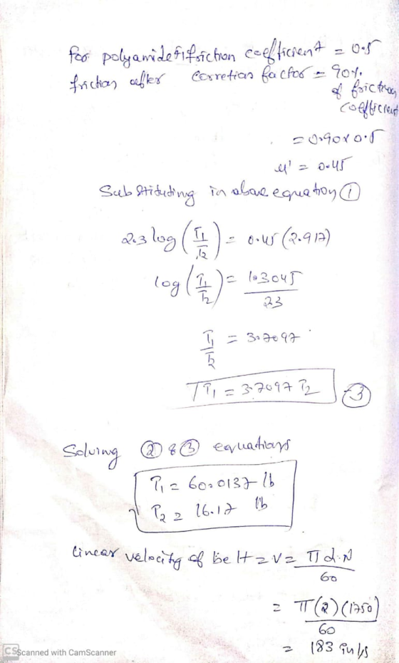 foo polyamide fi fsichion coefficient oog friction oefkes Corretion factor - 90% of friction Coefficient l = 0.45 Substituti