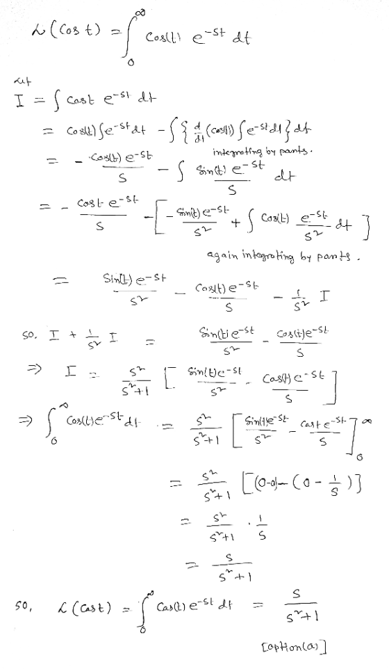 hi (Cost) for Coslli e-st at het I = Costb) e-st integroting by pants. s cost est dit = Costel Se+stat - S { (c) Seasid.df -s
