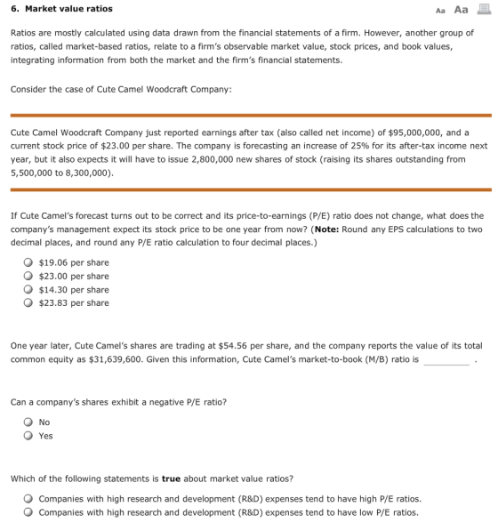 6 Market Value Ratios Aa Aa Ratios Are Mostly Calculated Using Data 
