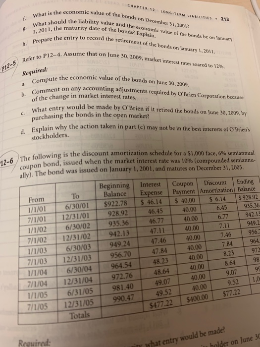 t CHAPTER 12 What is the economic value of the bonds on December 31,2001? What should the liability value and the economic va