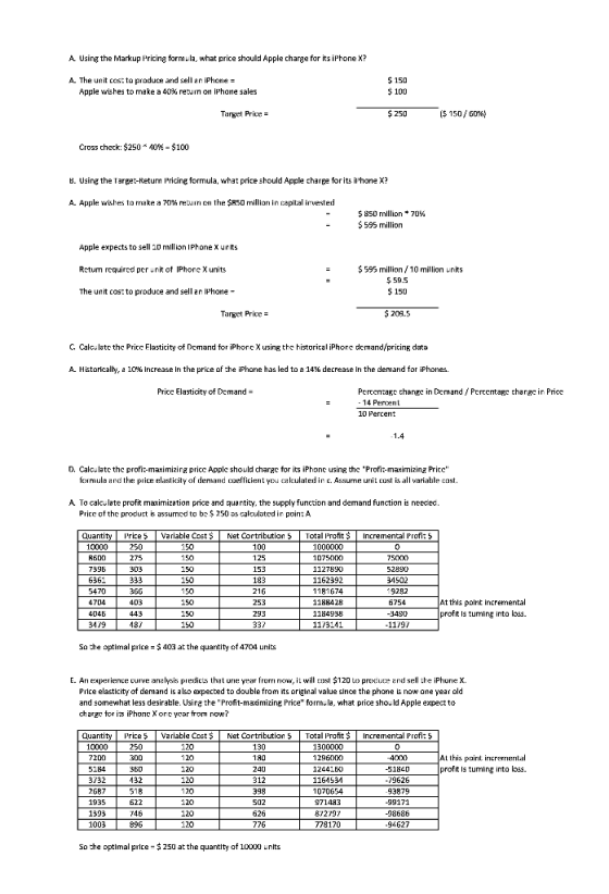 A Using the Markup Pricing formula, what price should Apple charge for its iPhone X? The unit cost to produce and sell an iPh