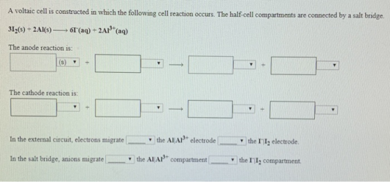 A voltaic cell is constructed in which the following cell reaction occurs. The half-cell compartments are connected by a salt