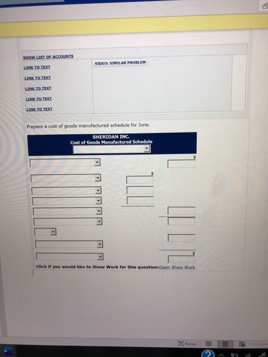 SHOW LIST OF ACCOUNTS VIDEO: SIMILAR PROBLEM LINK TO TEXT LINK TO TEXT LINK TO TEXT LINK TO TEXT LINK TO TEXT Prepare a cost