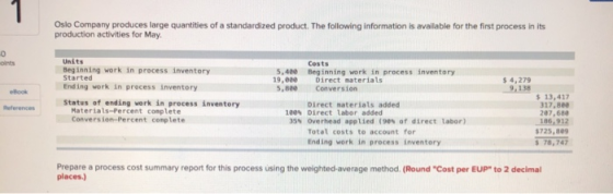 1 Oslo Company produces large quantities of a standardized product. The following information is available for the first proc