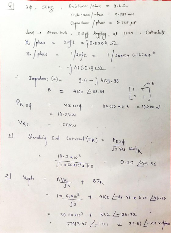 9] 30, 50Hg 9.632 Renitance / plove Inductanca / share 0.097 mm 0.765 MF Capacitance / phase G6KV Calculate. 24000 KVA , 0.8