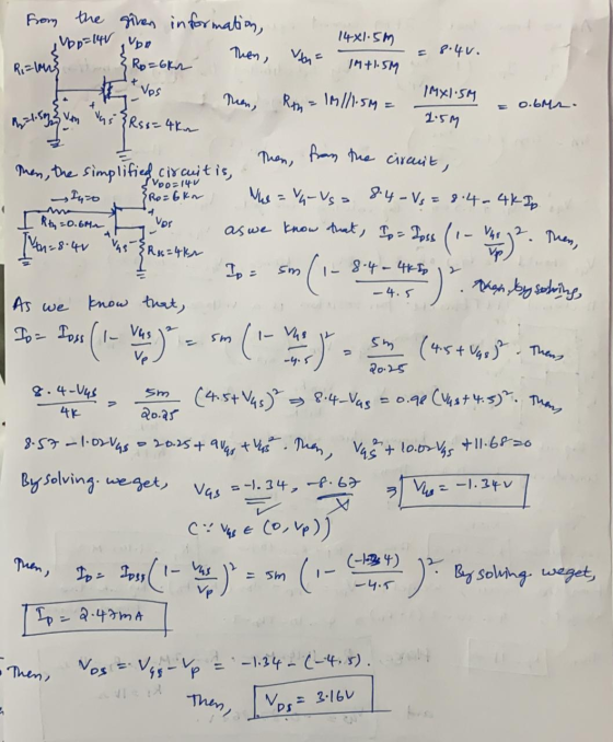 from the given information, 14x1.5m op=148 von Then, th= Ro=bka 1M+1.5M Rth = 1M//1.5M = = 8.40. Rialni Vos Then, IMX1.5M 2.5
