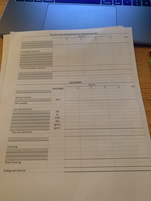 SELLING AND ADMINISTRATIVE EXPERIE T CASH BUDGET Erom.de Add cash receipts: Cash available Less cash payments DM MOH SRA (Eve