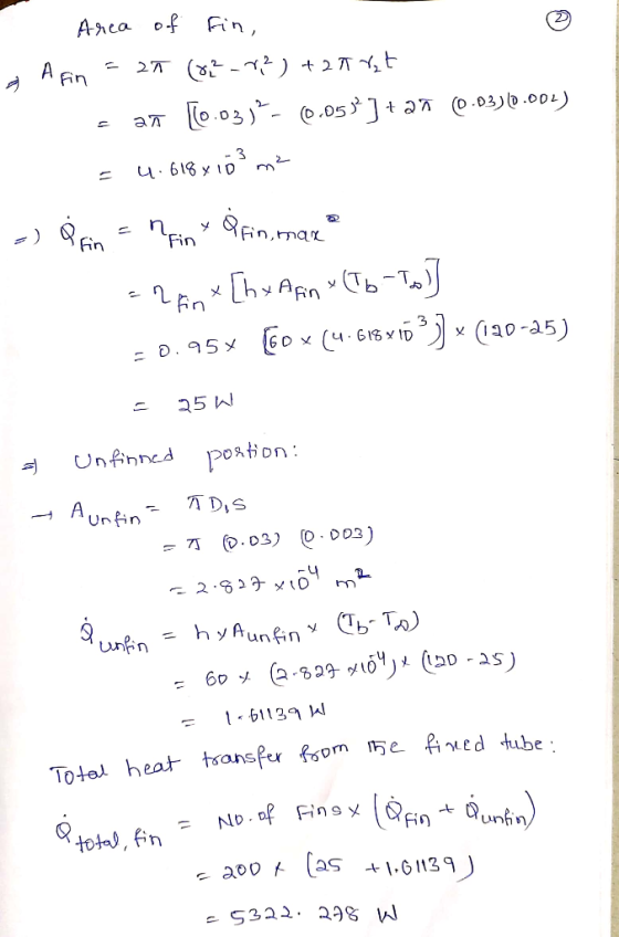 Area of Fin, A fin = 20 (82-72) +20 Ezt - an [10.03) - 0.055] + 27 0.03)(0.001) = 4.618 yio ma -) RFR = nFino Finmar = 2 an*