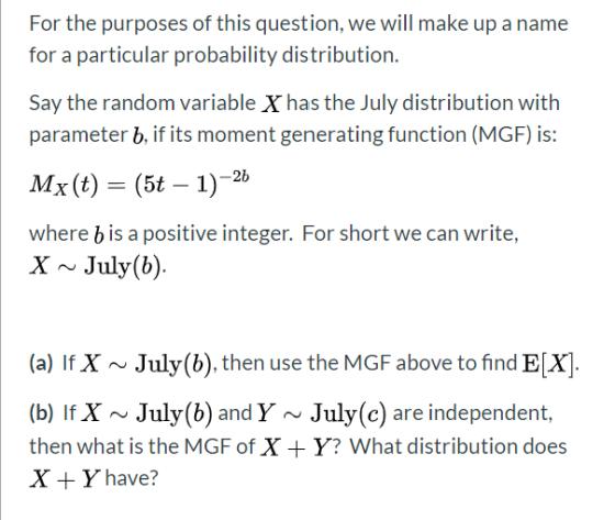 For the purposes of this question, we will make up a name for a particular probability distribution. Say the random variable