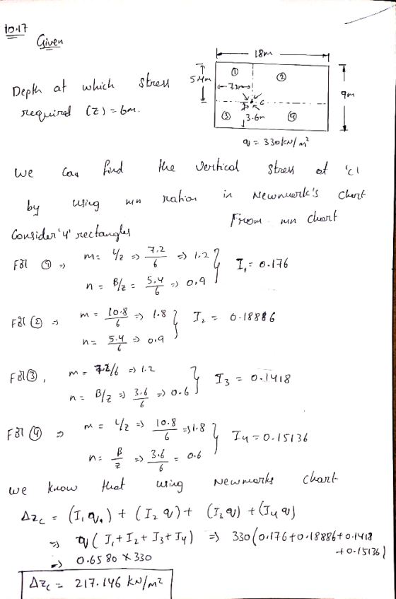Ibu? Given - 8m - Depth at which stren Sumo 11-7203 required (Z) = 6m 0 3.6m @ q=330kN/m² we can find the vertical stress at