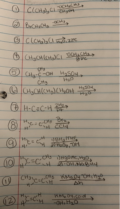 C(CH₃), CI - OCH₂CH3 - Br CH₂ CH2 -OCHS, C(CH), Cl H23,22°C CHSCH (CH)CI Ochela O (H3 ③ CH₂ - OH H2SO4 CH₃ H2O 0 CH2CH(CH) CH