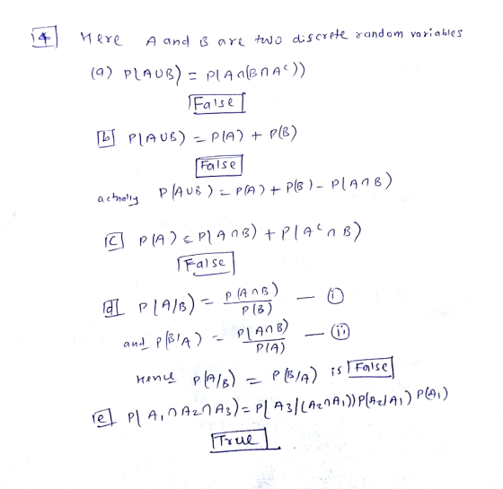 Ye A and ß aYL tu, 0 discrete γand om va riables False FelSe False ? (s) al P IA) Trul