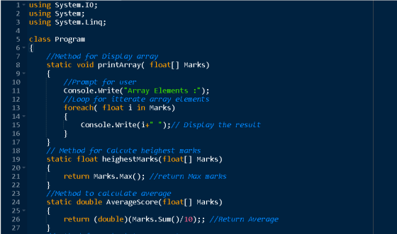 using System.IO; 2 using System; using System.Linq; 4 5 class Program 7 8 9 10 { // Method for Display array static void prin