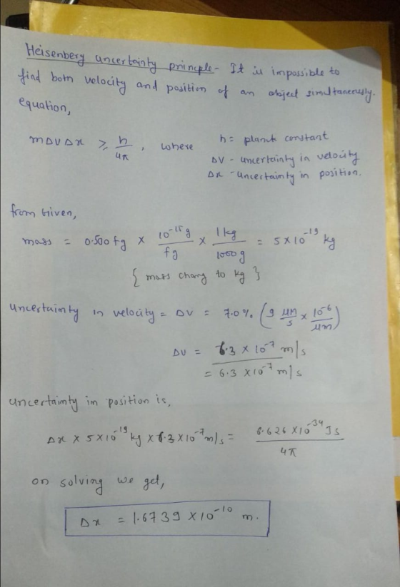 elsenbesa uncer toin nd bon veloity an position t an oj equation h plan cnutant uncertain勺in positi, fem hiven, -19 IO Unues tain uncertaimty in Position is, 47( on solving uss t, nO .