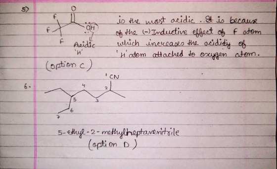 F f ан is the most acidic .. It is because of the (-) Inductive effect of & atom which increases the acidity of Hatom attache