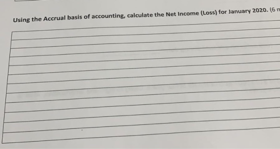 Using the Accrual basis of accounting, calculate the Net Income (Loss) for January 2020.06