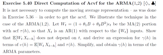 Exercise 5.40 Direct Computation of Acvf for the ARMA(1,2) K, It is not necessary to compute the moving average representatio
