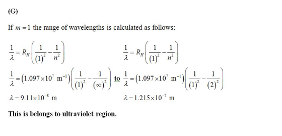 If = 1 the range of wavelengths is calculated as follows: (1.097 x 107 m-1)| = ( 1.097×10 m .)| λ=9.11x10-8 m λ-1.215x10 m T