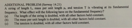 A string of length L, mass per unit length mu, and