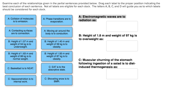 Examine each of the relationships given in the partial sentences provided below. Drag each label to the proper position indic