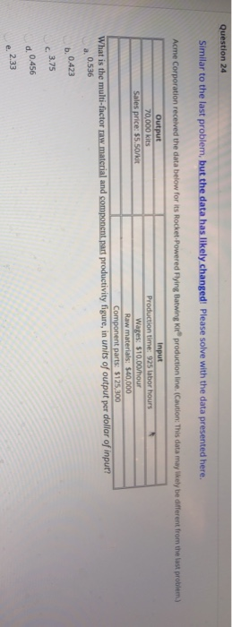 Question 24 Similar to the last problem, but the data has likely changed! Please solve with the data presented here. Acme Cor