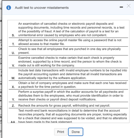 Audit test to uncover misstatements An examination of cancelled checks or electronic payroll deposits and supporting document