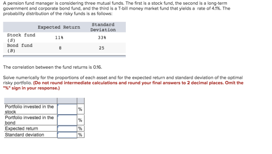 A pension fund manager is considering three mutual funds. The first is a stock fund, the second is a long-term government and