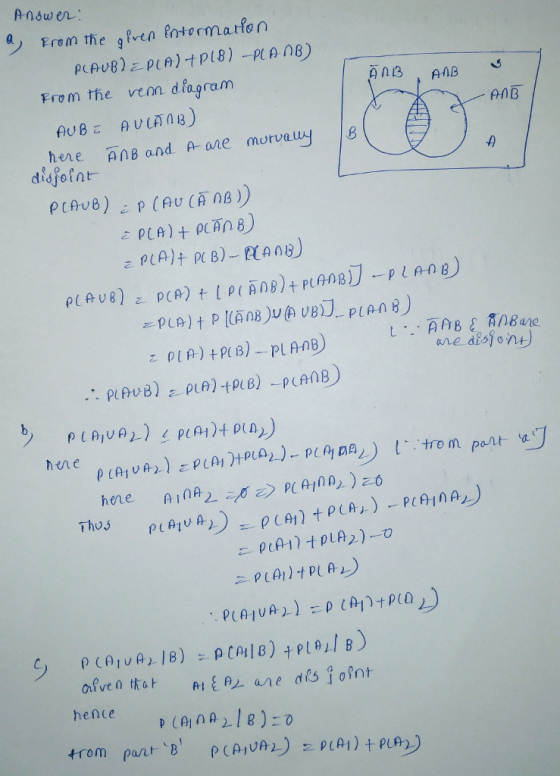 Answer Frem the gfven Rntermation From the vem dkagram 0 disfotnt hene ρ (@w41. 18) ρ(Al l B ) tpl81./ B)