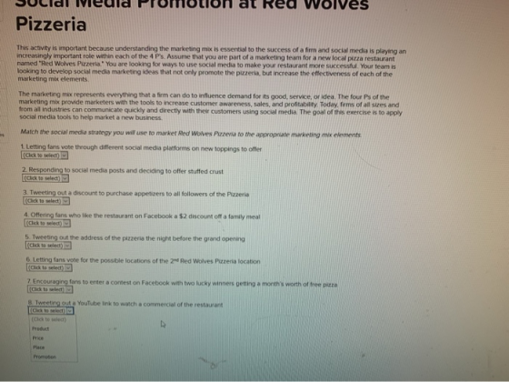 JULIAI Ivicuid Frontion at Red Wolves Pizzeria This activity is important because understanding the marketing mix is essentia
