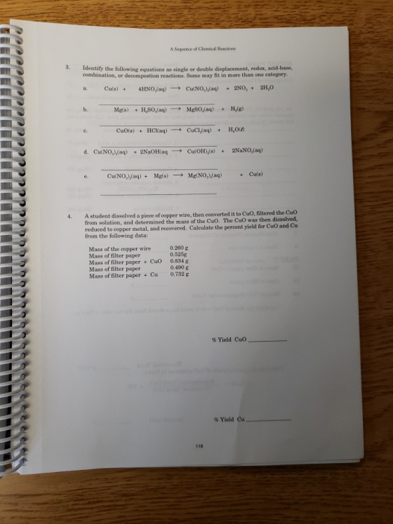 A Sequence of Chemical Reactions 3. PPPPPPPPPP Identify the following equations as single or double displacement, redox, acid