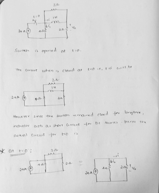 30 S vo 2.0 24 17 413 Switch is opened at t:o. The circuit hit when is closed at to il., to will be when is close 34 TH 24A A