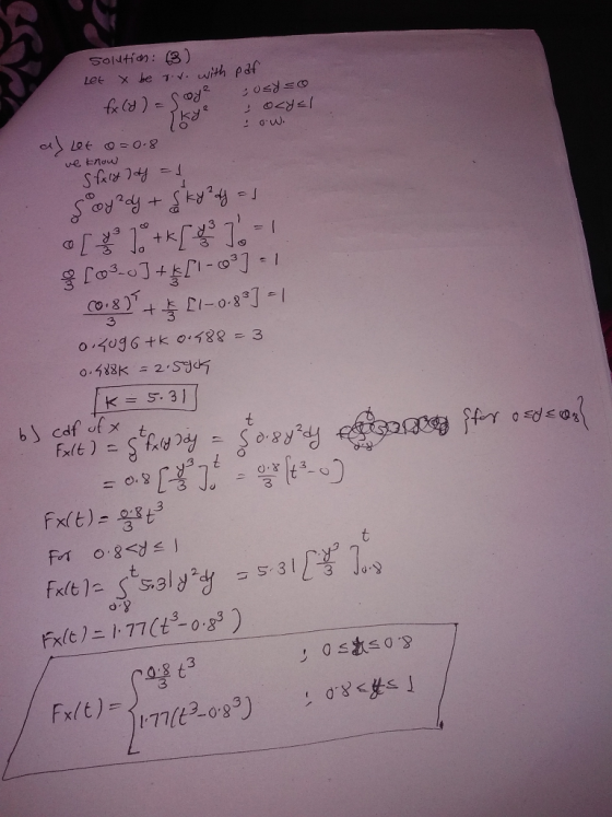 solution: 3) Let X be r.v. with pat sosys Ex(y) = soya ocysl ow. a) Let 0=0.8 ve know Spalyldy = 1 Soyady + Sky ² df as o [ ]