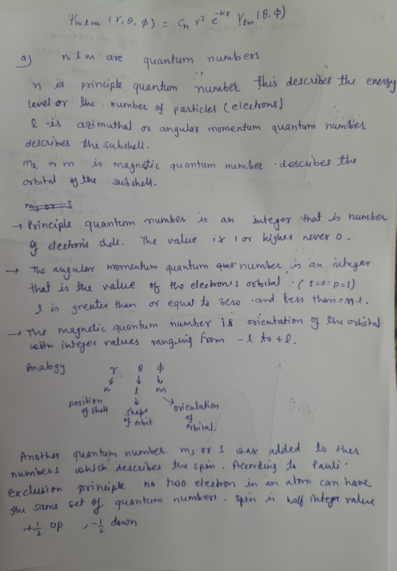 Ywem 18,0,0) = Cn r3 ear Yem 10,0) ma are quantum numbers me oy m a nlm n is principle quantum number this describes the en
