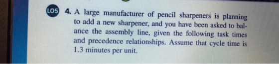 4. A large manufacturer of pencil sharpeners is planning to add a new sharpener, and you have been asked to bal- ance the ass