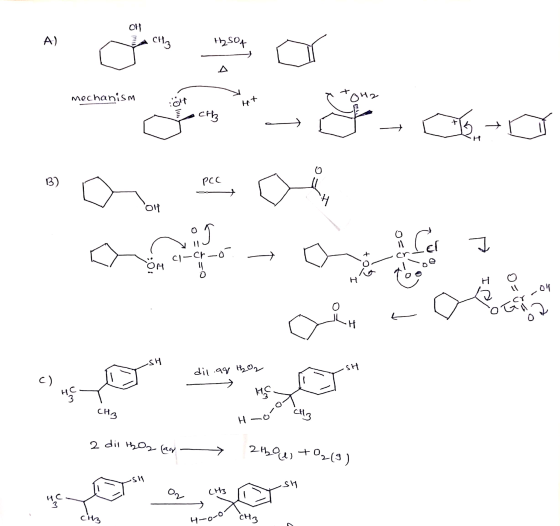 H2SO4 mechanism H2 iol Season for - F-06-0 CHk PCC nig =0 S Toner ci-cr-o to Torron -SH dil ag to c) HC . сно OCl3 HÓ CHA 2