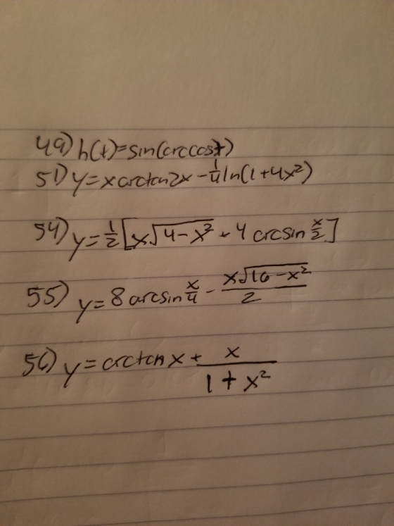 4a) h(x)=sin(crocost) 50 y=xardanax-ulule +4x2) 54y==[xJ4-83x4 cresin ] 55) y = 8 aresina x G x² 5 = cnc cho x e crctch x x
