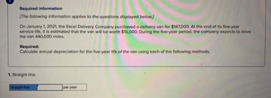 Required information The following information applies to the questions displayed below.) On January 1, 2021, the Excel Deliv